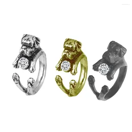 Cluster Rings Vintage Pug Ring Inlaid White Rhinestone Ancient Silver/Black/Bronze Plated 3 Colors Women's For Men Kpop Fashion Jewelry