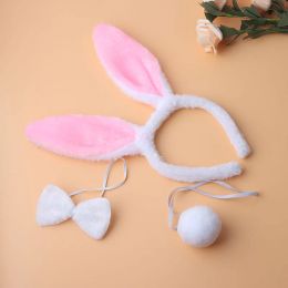 3Pcs Kids Adult Rabbit Bunny Ears Headband Bow Ties Tail Set Easter Party Cosplay Costume Hair Bands Hair Accessories