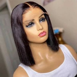 Synthetic Wigs Home>Product Center>Short Bob Bone Straight 200% Bob Lace Front Human Hair S Womens Hd Lace Front Adhesive Free Wig Q240523