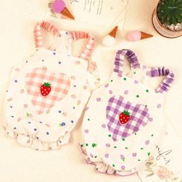 Dog Apparel Thin Pet Clothing Strawberry Clothes Skirt Cat Plaid Suspender Cartoon Printing Dress Summer