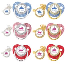 Baby Pacifier Chain Clips Crown Princess Prince Pacifiers Holder Silicone Nipple Infant Teether New Born Shower Gifts L2405