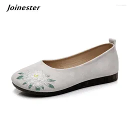 Casual Shoes Women Slip On PU Leather Vintage Loafers Female Flat Heeled Moccasins Floral Embroider Comfortable Mom Shoe Runway Flats