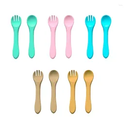 Dinnerware Sets Infant Feeding Utensils Babies Cutlery Silicone Toddler Spoon Fork For Dropship