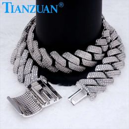 Necklace 20-25Mm Sier Three Rows Cuban Link Iced Out Hip Hop White Moissanite Chain Jewelry For Women Men Gifts