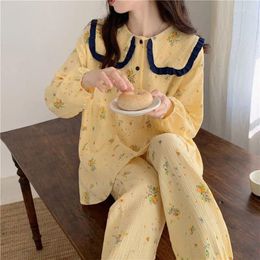 Women's Sleepwear Floral Women Pyjama Sets Pants 2 Pieces Button Piiama Korean Style Full Sleeve Spring Night Wears Home Suit 2024