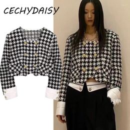 Women's Jackets Houndstooth Suits Women Double Breasted Long Sleeve High Street Designer Fashion In Clothes Vintage Elegant Jacket Coat Ropa