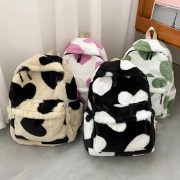 School Bags Women Girls Cute Fur Backpacks Children Kids Gift Book Bag Heart Plush Cartoon Backpack Pink Black