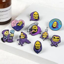 Brooches Skeletor Purple Hood Halloween Enamel Pins Custom Master Universe Backpack Lapel Badges Cartoon Jewelry Gifts Wholesale