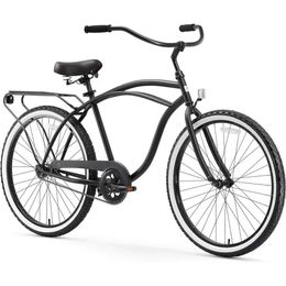 Bikes Mens beach cruiser bike single speed hiking hybrid bike with rear frame 26 inch wheels matte black Q240523