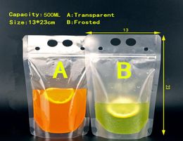 Big 500ML Beverage Bag Packaging Bag Zipper Frosted Transparent Thicken Portable Drink Sealing Plastic Bag 100PCS A082258467