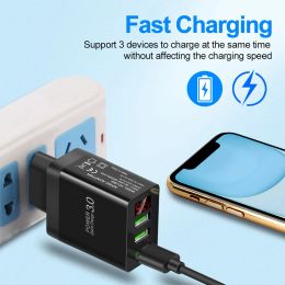 3 Ports 3.1A USB Charger Quick Charge 3.0 for iPhone 13 12 11 Xiaomi Samsung Digital Display Fast Charging Wall Phone Chargers