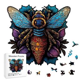 Puzzles Bee-Shaped Animal Puzzle Creative Wooden Toy for Stress Relief - Perfect Gift for Adults Children! Y240524