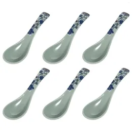 Spoons 6 Pcs Anti Ceramic Blue And White Spoon Soup Scoop Restaurant Scoops Rice Mixing Dessert