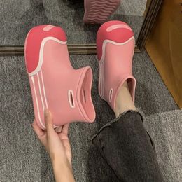 Rain shoes female candy color fashion outside wear mid-tube thick sole four seasons waterproof color combination rain boots 240514