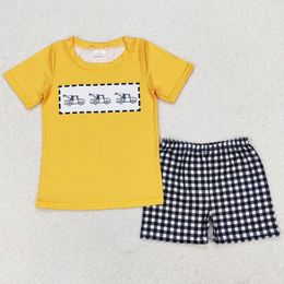 Clothing Sets Design Baby Boys Clothes Trucks Short Sleeve Tee Shirts Chequered Shorts Summer Toddler Outfits