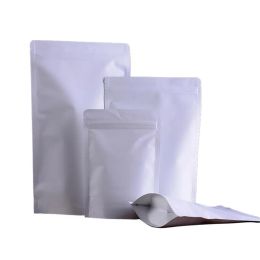 wholesale White Kraft Paper Bag Aluminum Foil Stand Up Pouches Recyclable Sealing Storage Bag for Tea Coffee Snack LL