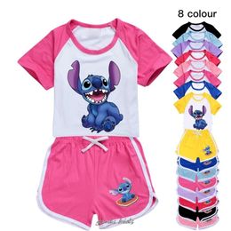Kids Summer Baby Girls Cartoon Lilo And Printing T-shirt+Short Pants Suit Boy Casual Sport Tops Set Child Clothes L2405