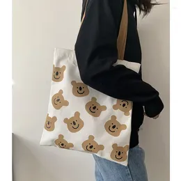 Shopping Bags 2024 Canvas Shoulder Bag For Women Girl Cartoon Bear White Female Handbags Cloth Ladies Tote Beach Shopper