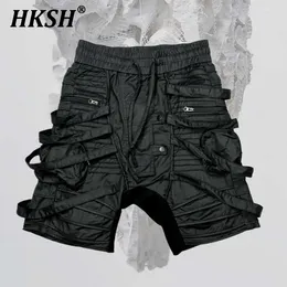 Men's Shorts HKSH Summer Tide Dark Cotton Waste Land Niche Asymmetric Deconstruction Pleated Ribbons Waxed Surface Capris HK1494