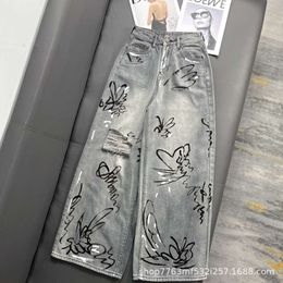 Basic & Casual Dresses Summer Niche Design Sense Tie Dye Hand Drawn Graffiti Straight Leg Fashionable Personalised Jeans