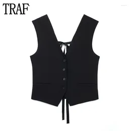 Women's Vests 2024 Bow Sleeveless For Women Black Button Tank Top Female Summer Backless Waistcoat Holiday Vest Woman