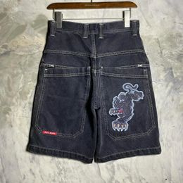 Retro Skeleton Harajuku Gothic Graphic Streetwear JNCO Shorts Y2K Pants Mens Baggy Hip Hop Denim Gym Shorts Men Basketball Short 240520