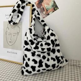 Shoulder Bags Fashion Cute Milk Cows Pattern Women Messenger HandBag Girl Soft Flannel Crossbody Cosmetic Storeage Box