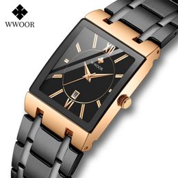 WWOOR ROSE GOLD RISK Women Square Quartz Impermeável Ladies Relógios Top Brand Luxo Elegante Vista Feminino Relógio Feminino 220225 2471