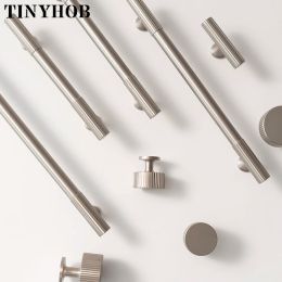 Satin Nickel Solid Brass Cabinet Handle and Knob Linear Knurled Solid Brass Drawer Knobs T Bar Bedroom Kitchen Cupboard Hardware