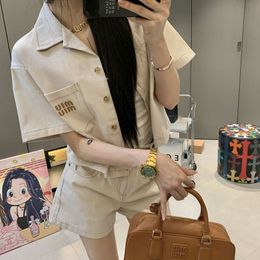 Women's Suits & Blazers Mm24 Summer Fashion Embroidered Letter Short Sleeved Shirt Coatstraight Shorts Set