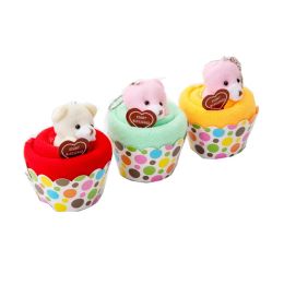 10 sets Cake shape Face Towel with Lovely Bear Toy Bath Towel Avaliable Fiber Natural Eco-friendly Baby Hand Towel Wedding gift