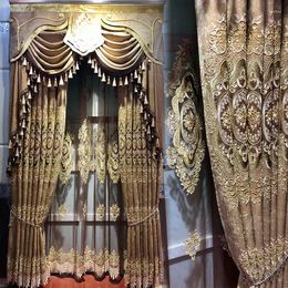 Curtain European-style Coffee-colored Chenille Embroidery Luxury And High-end Living Room Blackout Bedroom Custom