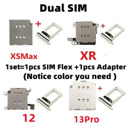 AliSunny 1set Dual Sim Card Reader Connector Flex Cable + Tray Slot Holder Adapter for iPhone 11 12 13 Pro Max XR XSMax Parts