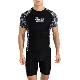 Women's Swimwear Mens Two-piece Short Sleeve Print T-shirt Top With Shorts Surfing Pool Beach Bathing Suit Rash Guards Wetsuit