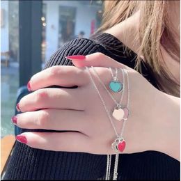 Tiffanyjewelry Bracelet Sterling Silver Necklace Pendant Necklaces Female Jewelry Exquisite Classic And Co Blue Heart Luxury Quality Designer Bracelet 335