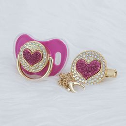 MIYOCAR unique bling 3D pink heart Metallic and pacifier clip BPA free New Born gift Photography no for daily use L2405