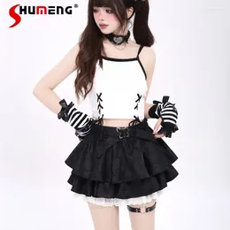 Skirts Women's Clothing Long Leg Special Effect Japanese Lolita Style Bow Dark Pattern Bubble Skirt A-line Girl Short Cake