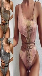 Snake Print Onepiece Swimsuit New Hollow Out Oneshoulder Bikini Swimsuits For Women Sexy Beachwear Bathing Suit Monkini73636409031598