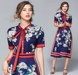 Luxury Vintage Bow Tie Neck Printed Dress 2022 Women039s Fashion Button Front Floral Dresses Summer Autumn Office Ladies Elegan7518722