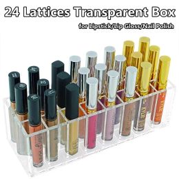 24 Lattices Acrylic Lipstick Organizer Lip Gloss Container Plastic Nail Polish Storage Box Makeup Holder Cosmetics Display Rack