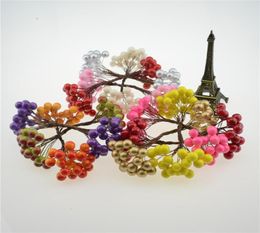 Whole20pcs40head Pearl Double Head Berries Mini Fake Fruit Berries Artificial Red Cherry Flower Bouquet Stamen Christmas Dec9286757