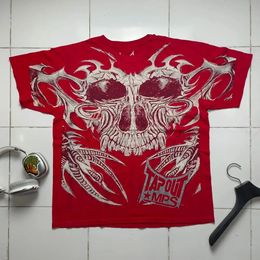 Harajuku Gothic Skull Large T-shirt Letter Printing Y2K Top Grade Hip Hop American Retro Round Neck Summer Fashion Graphic T-shirt 240521
