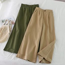 Women's Pants Casual Wide-Legged Female High Waist Loose Cropped Streetwear Straight Trousers Fashion