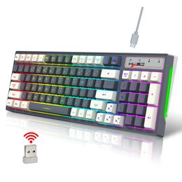 96 Keys Wireless Keyboard RGB Backlight Rechargeable 2.4G USB Gaming Keyboard for Windows PC Laptop Game 240523