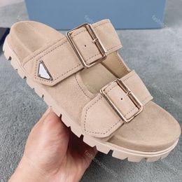Slippers Designer Women Suede strap Sandals Slides Quality leather outdoor Casual Flats Summer Hot Beach Classic Moccasins Lazy slippers Scuffs with box 35-42