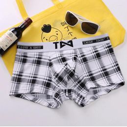 Underpants Ice Silk Men's U Convex Pouch Underwear For Young People Fashion Boxer Shorts Teenager Checkered Sexy Breathable Bottom Lingerie