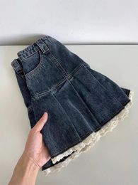 Skirts American Retro Kawaii Denim Mini Skirt Women Sexy Gyaru Lace Patchwork High Waist Pleated Jean For Woman Y2k Shorts