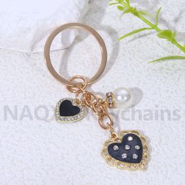 Pretty Heart Pearl Keychain Elegant Love Wing Key Ring Friendship Gift For Friend Bag Decoration Handmade DIY Jewelry Set