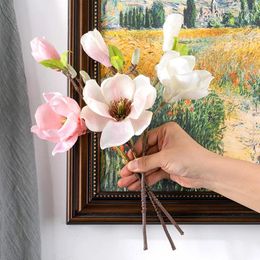 Decorative Flowers 1PC Artificial Magnolia Flower Branch For Home Living Room Decoration Fake Silk Plant Wedding Party Simulation