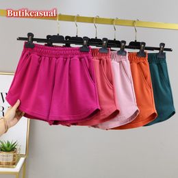 Women Pocket Plain Sports Shorts Summer Spring New Fashion Cotton Loose High Waist Wide Legs Elasticity Casual A-line Shorts Casual Pants